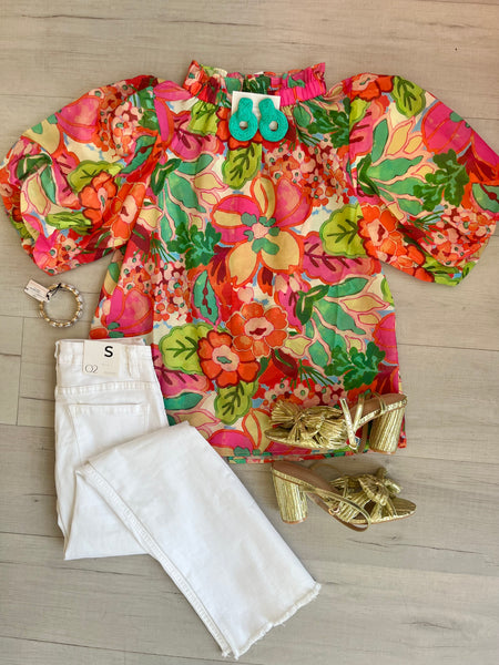 Tangerine Bouquet Blouse