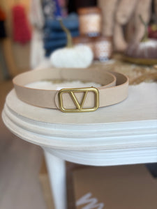 Vee Brass Buckle Belt Beige