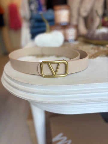 Vee Brass Buckle Belt Beige