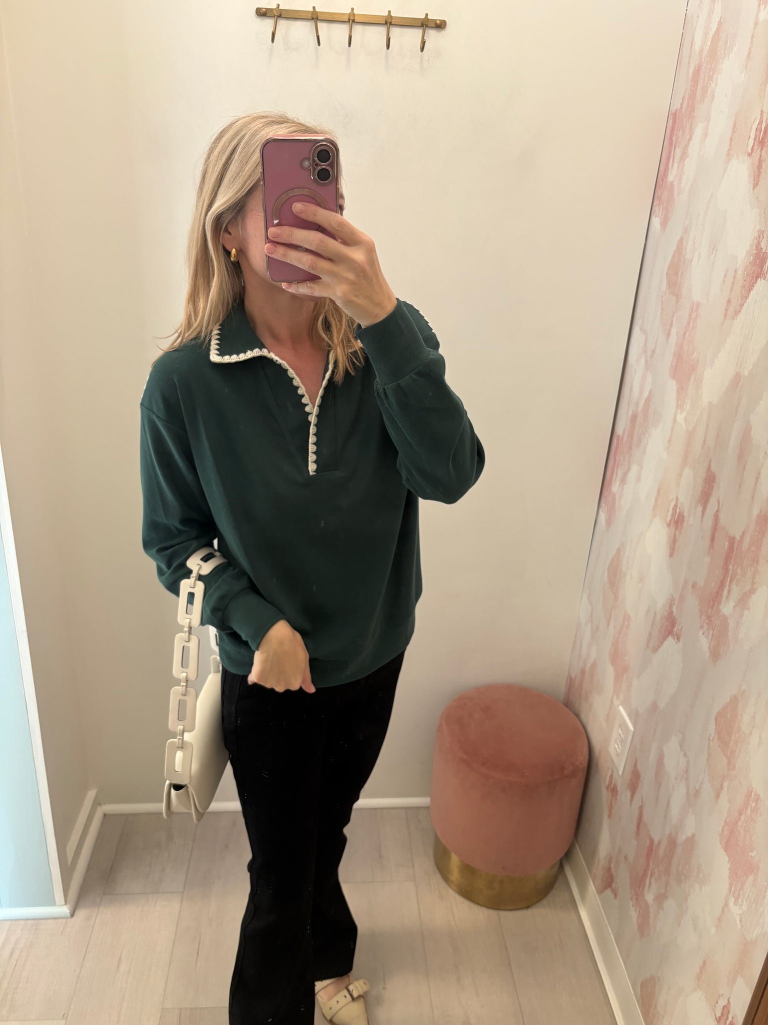 Hunter Green Stitched Polo Top