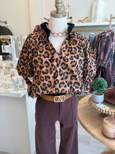 Cheetah Print Suede Detail Top