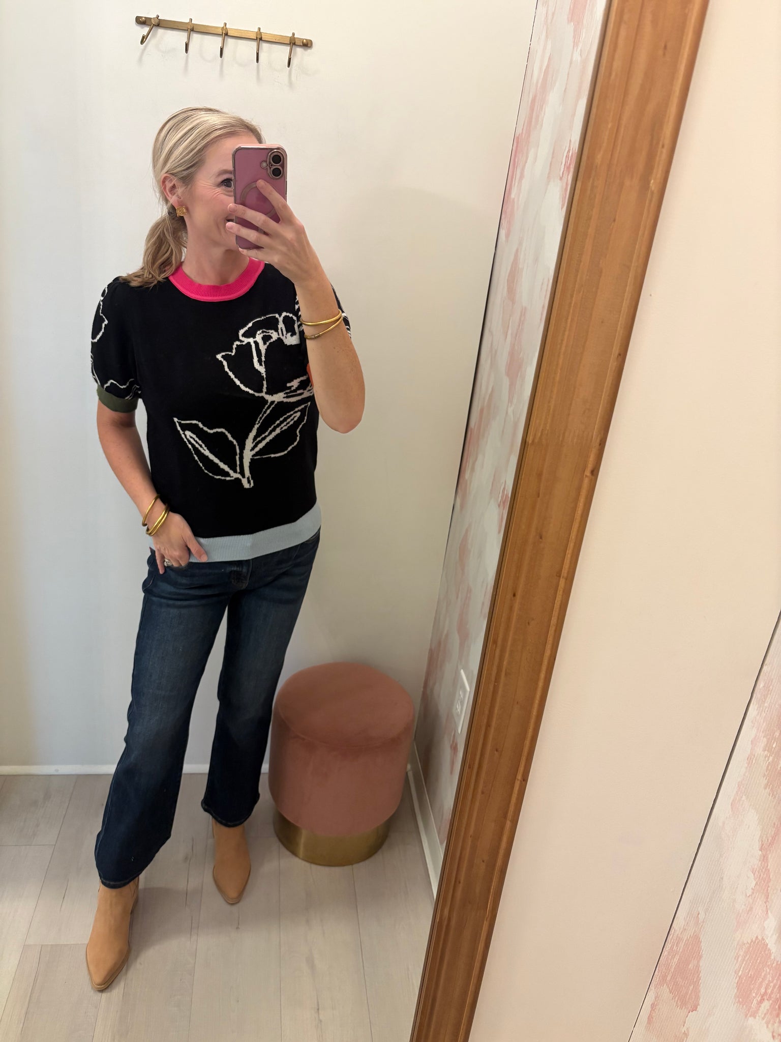 Sofie Rose Print Knit SS Sweater