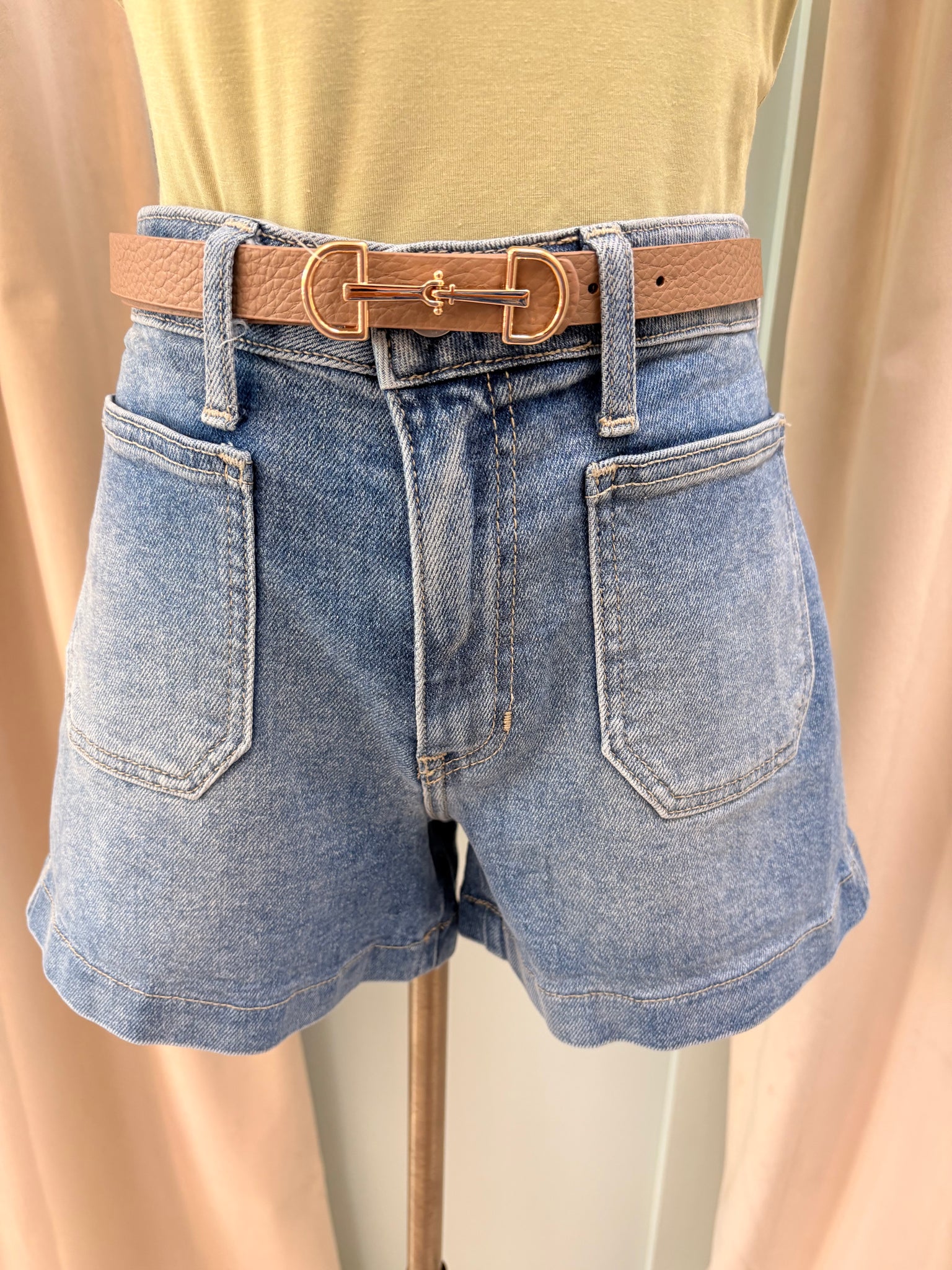 Taupe D Ring Skinny Belt