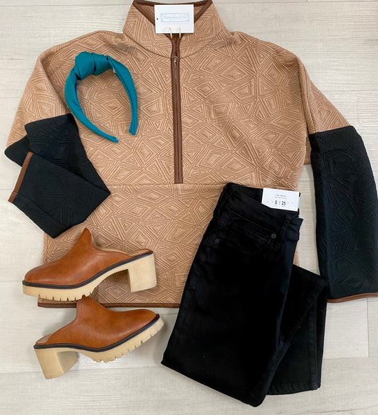 Tan & Black Textured Pullover