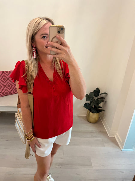 Lena Ruffle VNeck Top Red