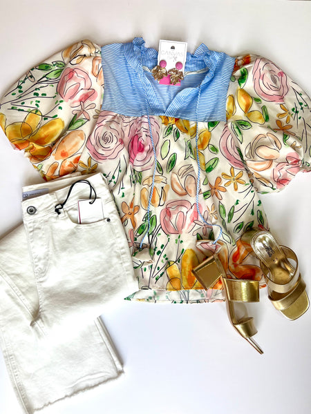 Sophie Flower Print Puff Slv Top