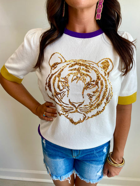 Tiger Sequin Knit Sweater