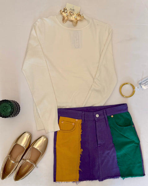 Mardi Gras Trio Denim Skirt