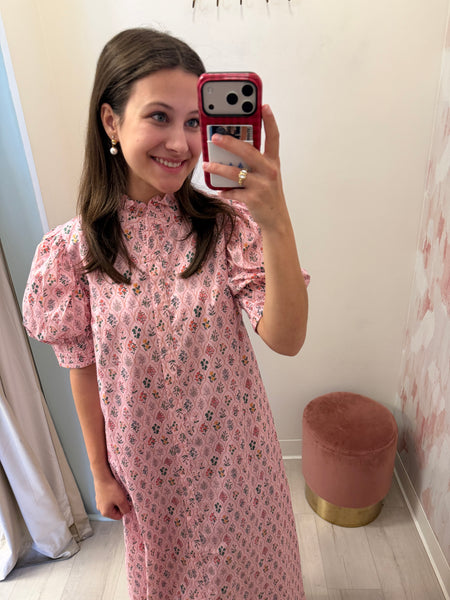 Floral High Ruffle Mock Neck Maxi