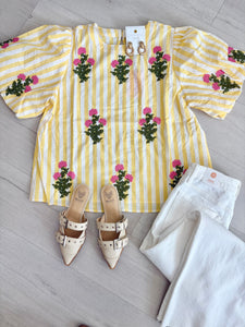 Floral Embroidered Top Yellow