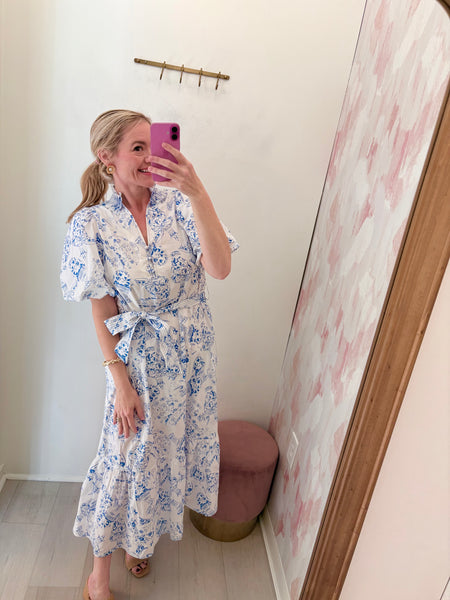 Devon Puff Slv Bleted Midi Bl/Wht