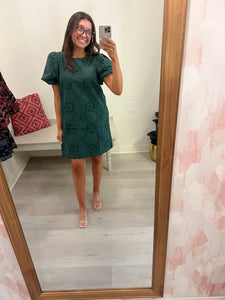 Kensie Eyelet Puff S/L Dress Grn