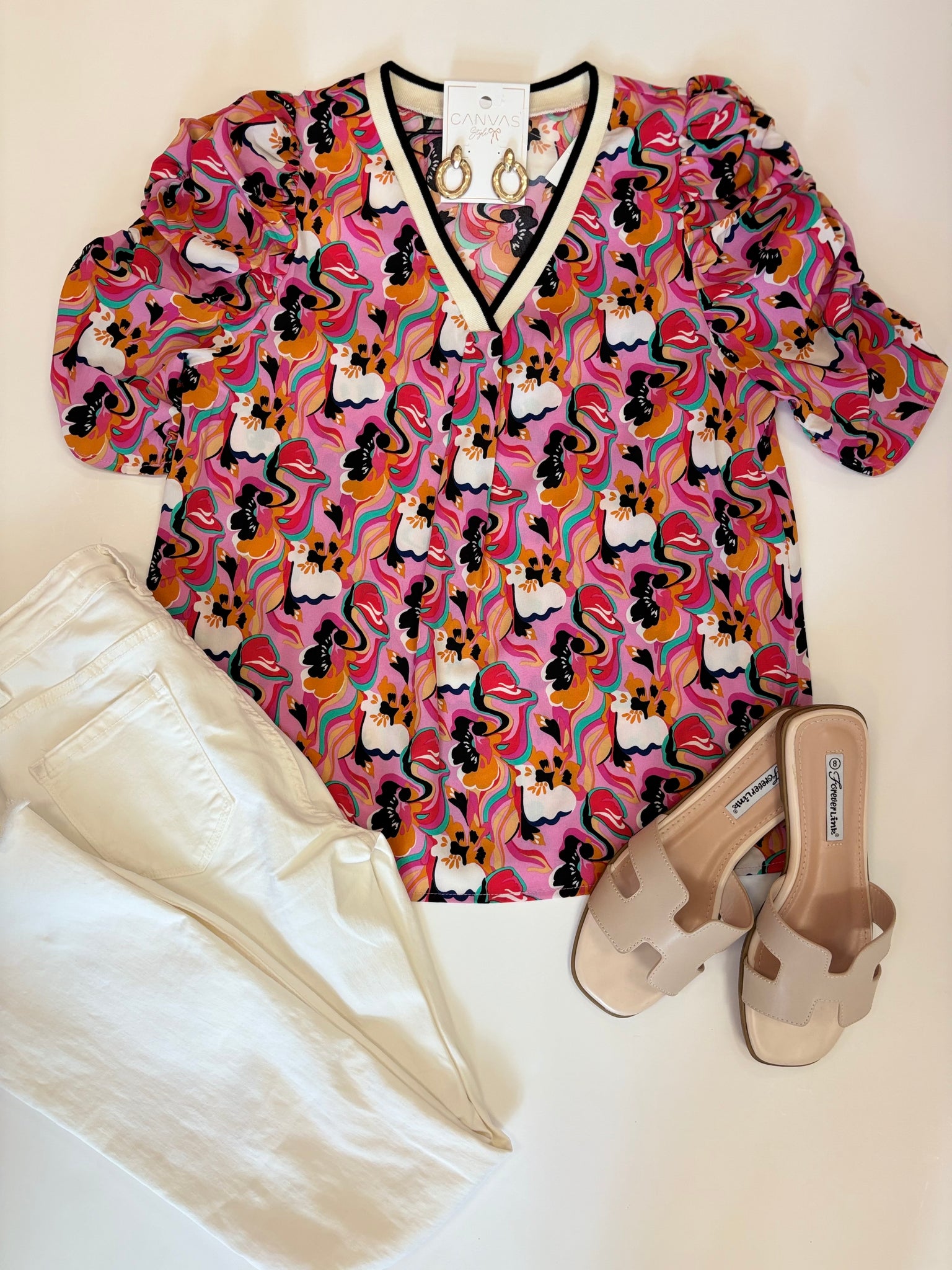 Cybill Ruched Slv Print Top