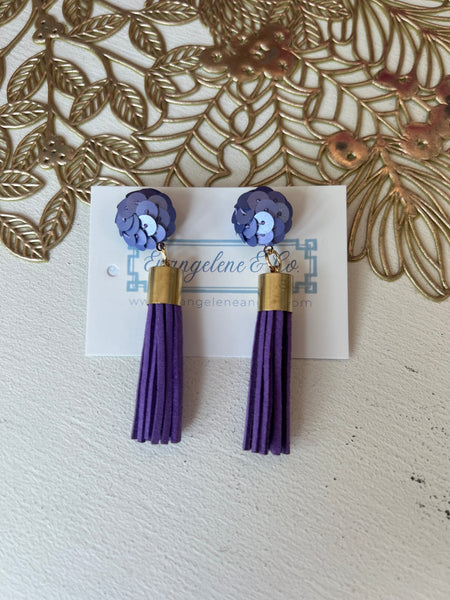 Football Tassel Earrings Purple
