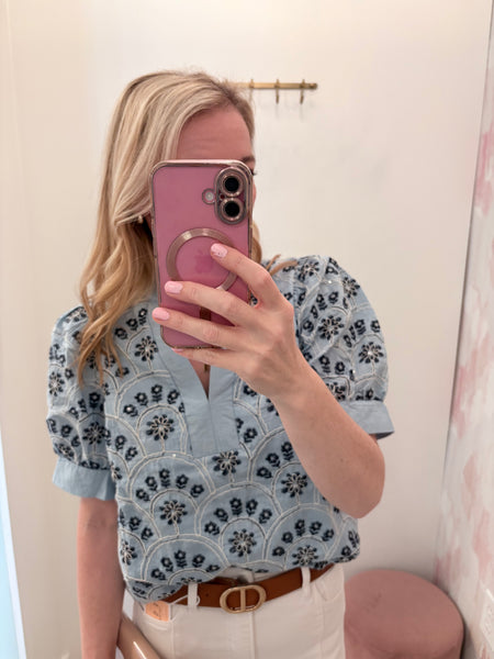 Katie Eyelet Blouse Blue
