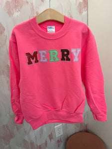 Girls Hot Pink Merry Sweatshirt