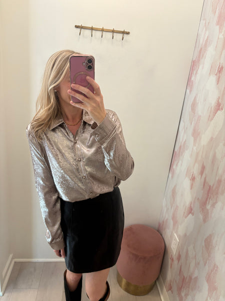 Metallic Button Front Blouse