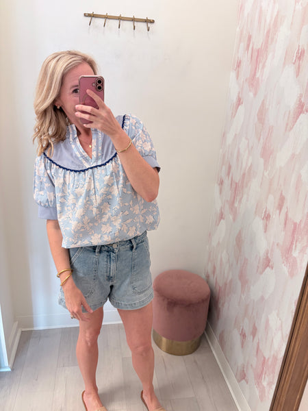 Nancy Blue White Floral Top