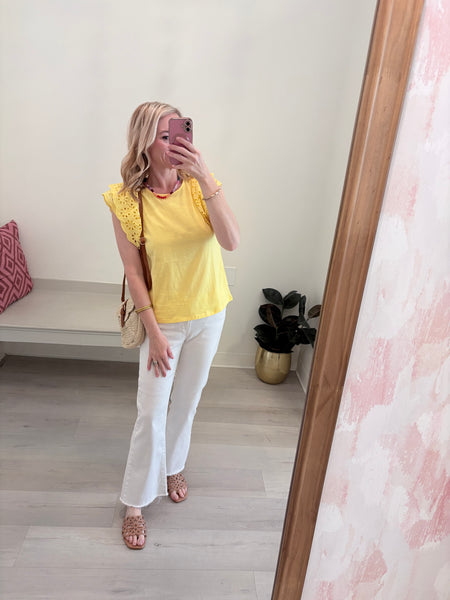 Lilly Eyelet Ruffle Slv Top Ylw
