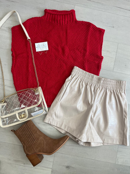 Mock Neck Sweater Tank Red