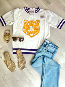 Gold Tiger Knit Top White