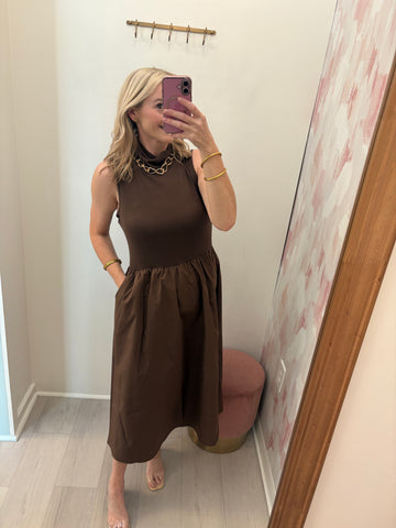 Ellie Mock Neck Midi Chocolate