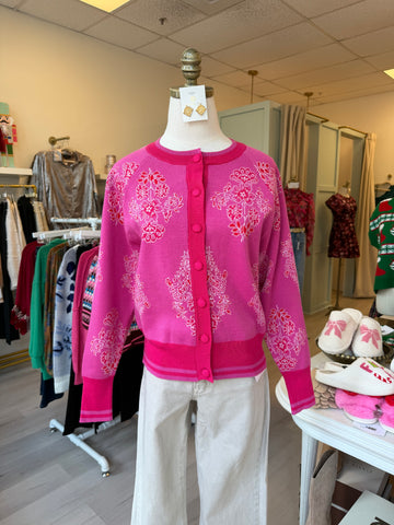 Ivy Knit Button Up Cardigan Pink