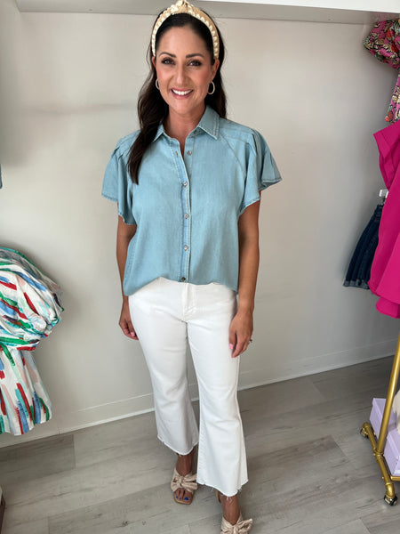 Lt Denim Flutter Sl. Top