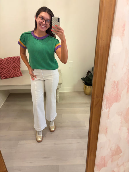 MG Ribbed Top Striped Slv Grn