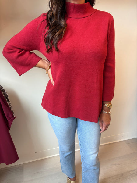 Crimson Bell Sleeve Sweater