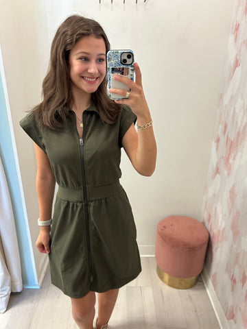 Zip Up Modal Dress Army Grn