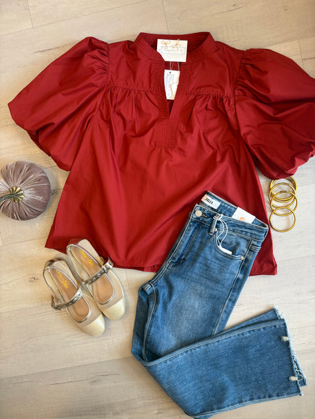 Feels Like Fall VNeck Blouse Red