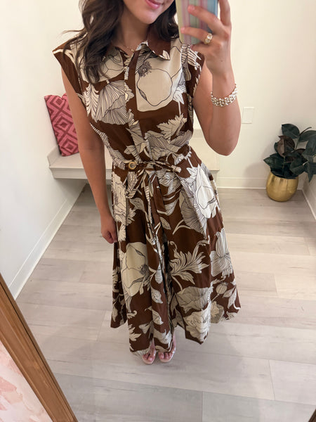 Maria Brown Floral Midi Dress