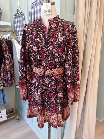 Layla LS Belted Fall Dress  Navy