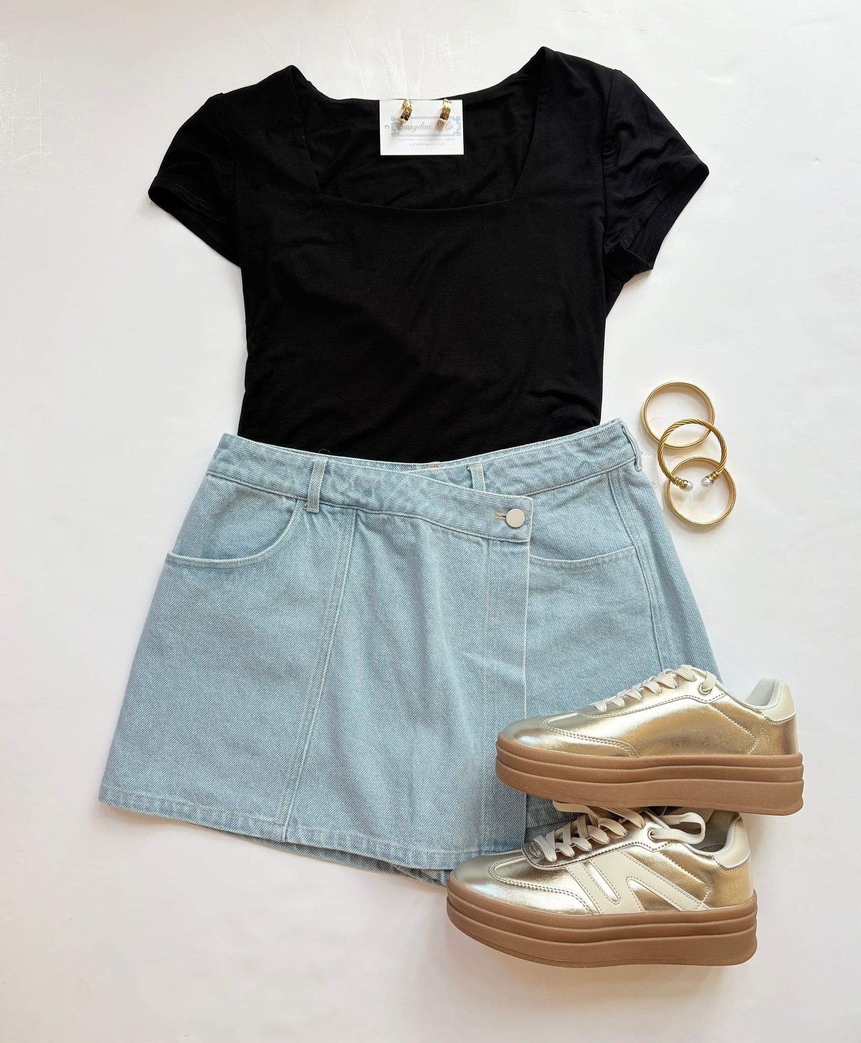 Black Square Neck Top