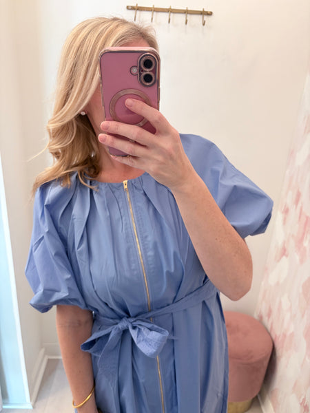 Bella Tie Waist Midi Blue