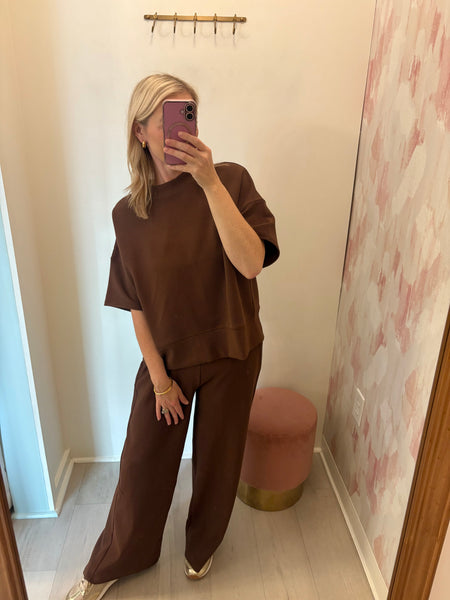 Ribbed Top/ Pant Set Brown