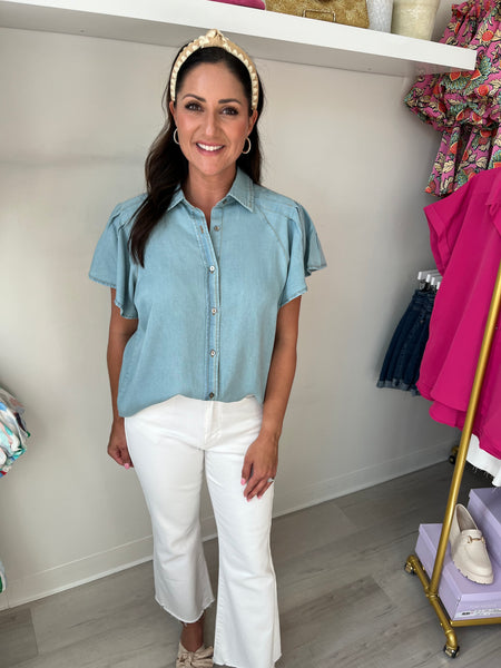 Lt Denim Flutter Sl. Top