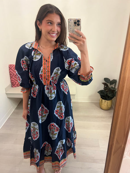 Mallory Floral Print Midi Blue