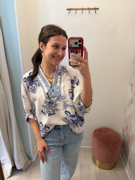 Spring Floral Drop Sholder Top Bl