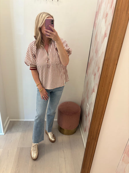 Banded Collar Zip Top Rust