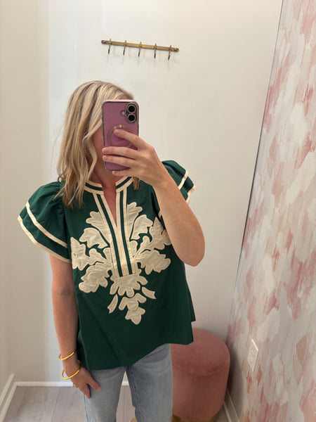 Della Embroidered Top Green