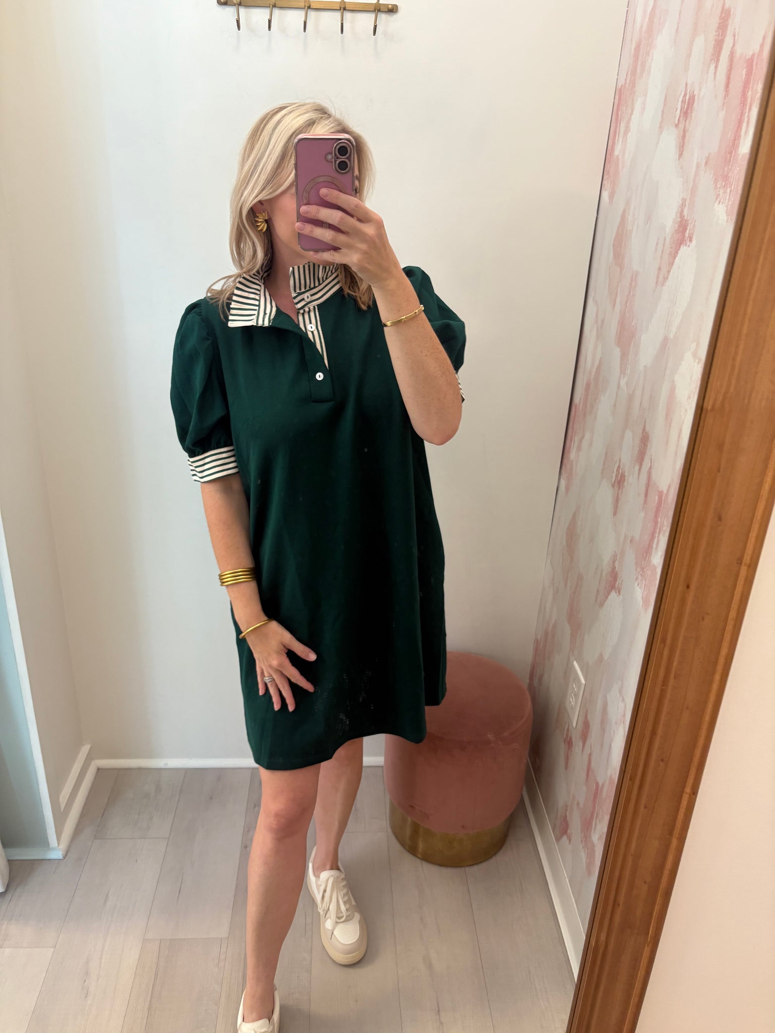 Preppy Green Ruffle Collar Dress