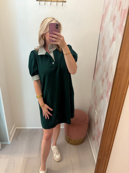 Preppy Green Ruffle Collar Dress