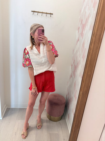 Bella Floral Embroidered Slv Top