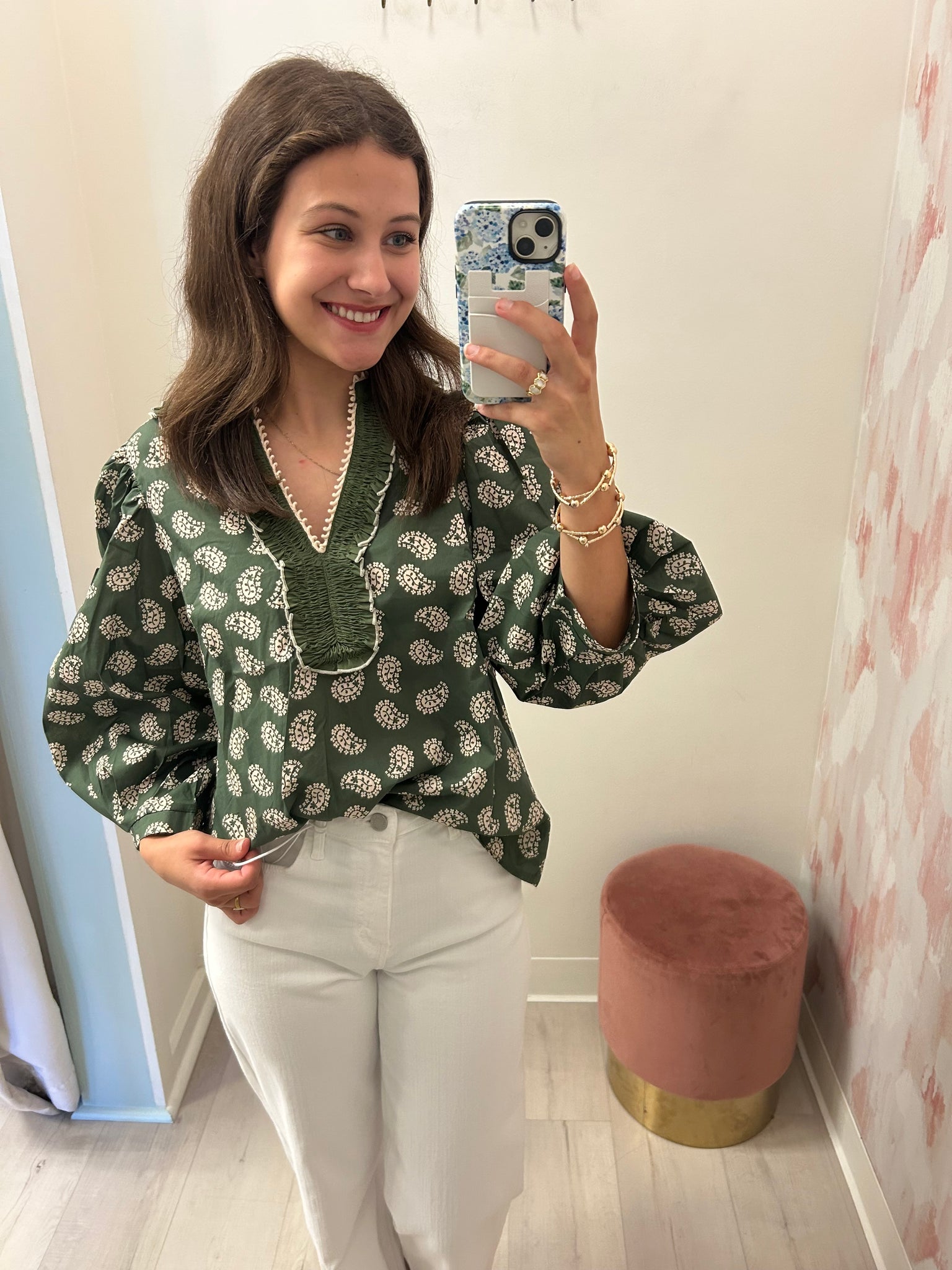 Olive Grn Paisley Print Top