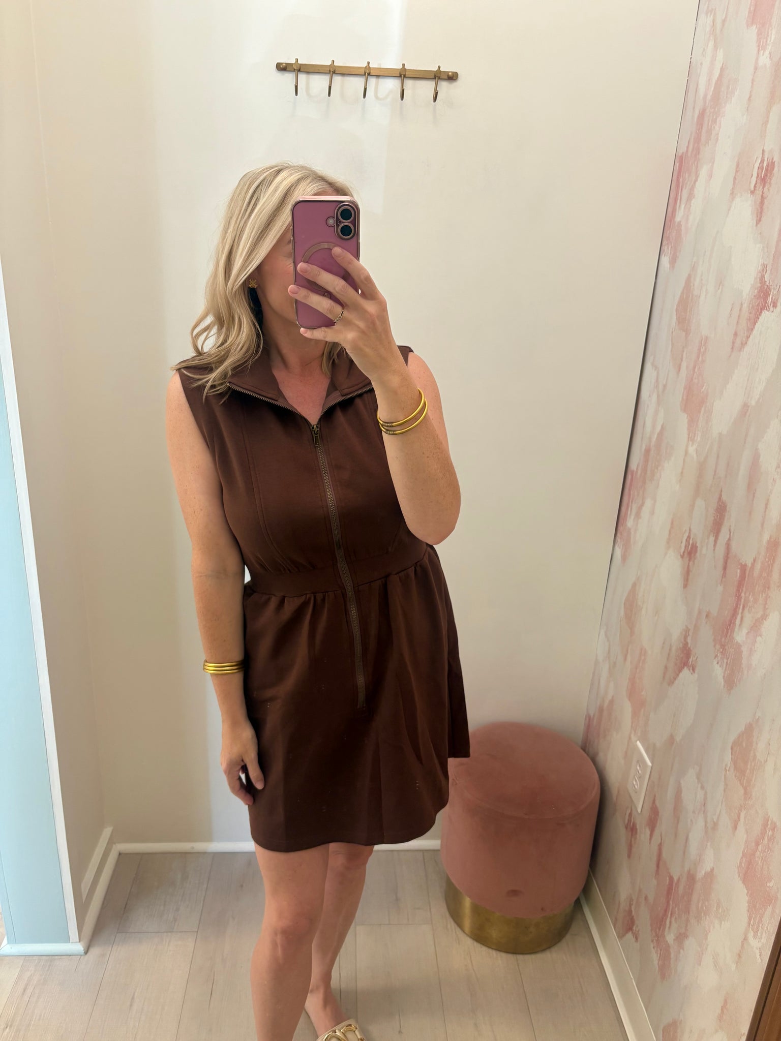 Carpool Chic Zip Up Dress Choc