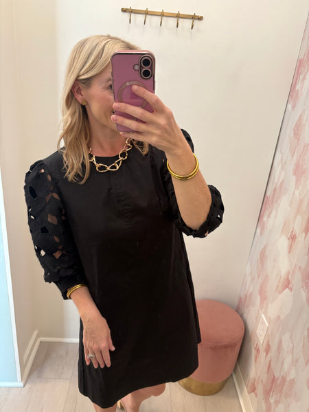 Eyelet Detail Slv Dress Blk