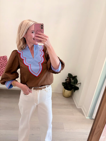 Maggie Folk Stitch Embrd Top
