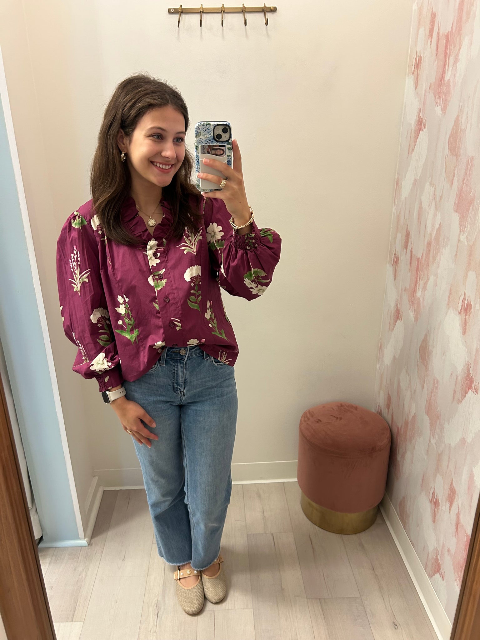 Kelsey LS Button Up Top Plum